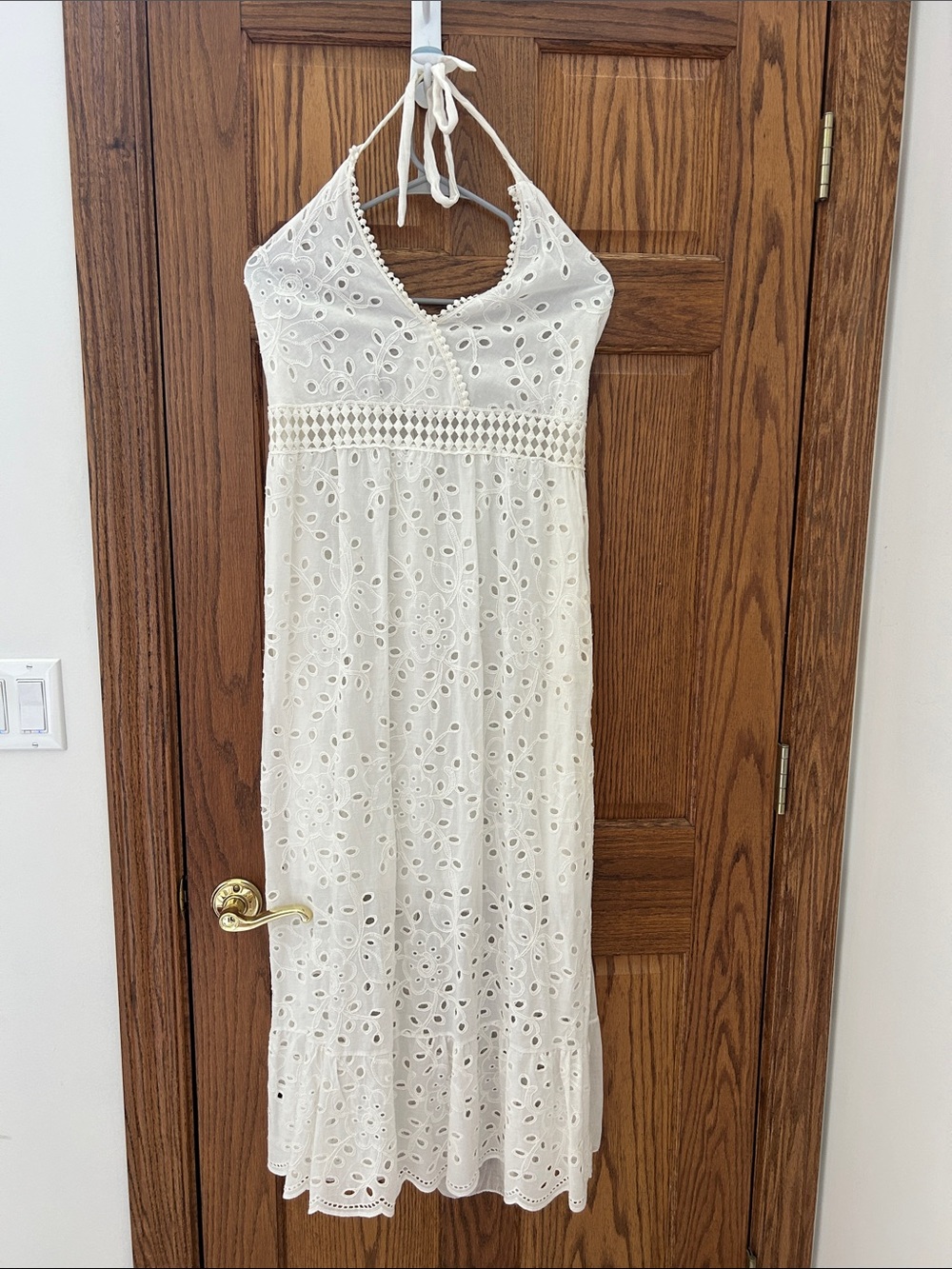 NWT White Eyelet Halter Maxi Dress